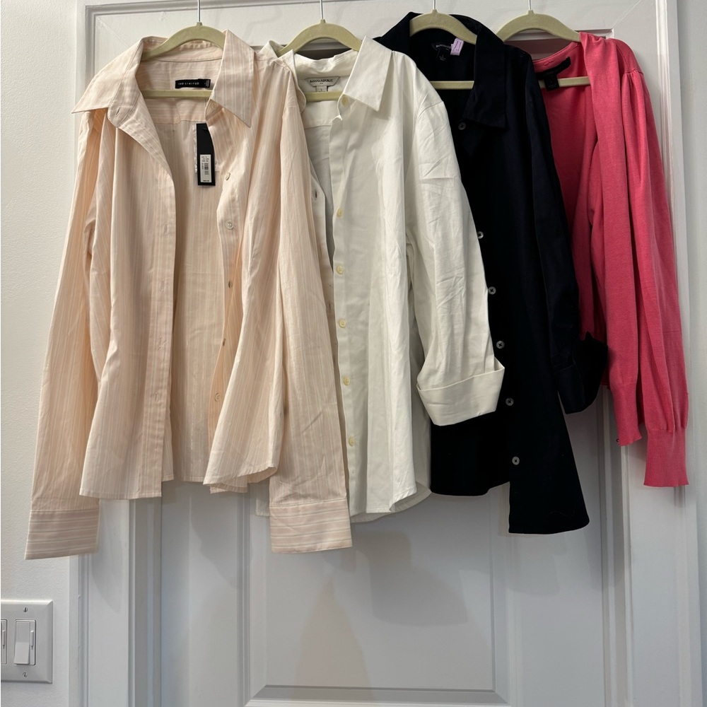 Lot of Button-Up Blouses - Neutral, White, Black, Pink